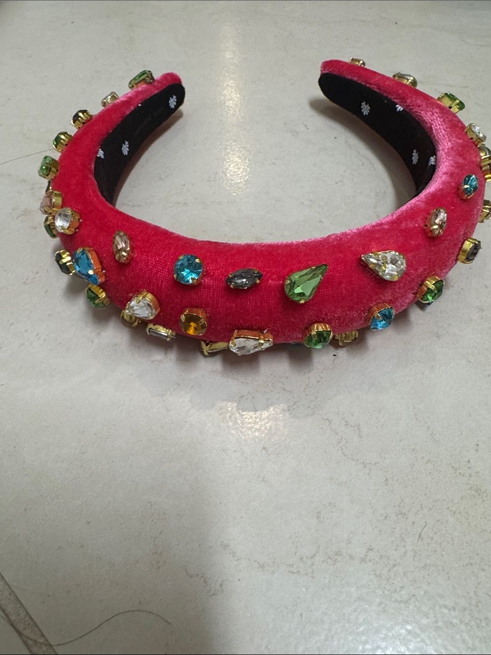 Lele Sadoughi Hot Pink Jeweled Padded Velvet Headband